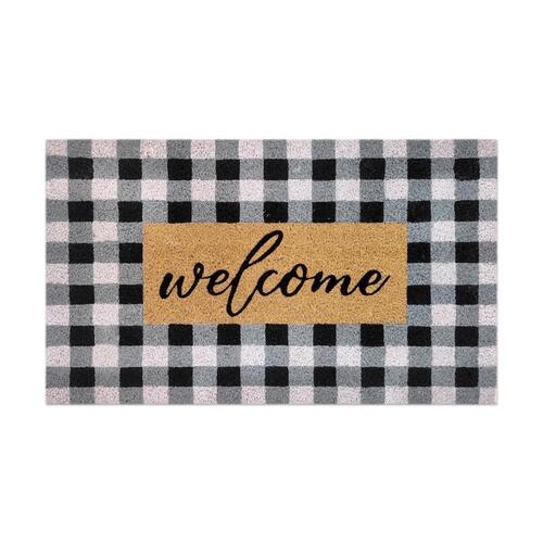 First Concept FC-72026 Door Mat 30" L X 18" W Black/White Checkers Welcome Coir Black/White