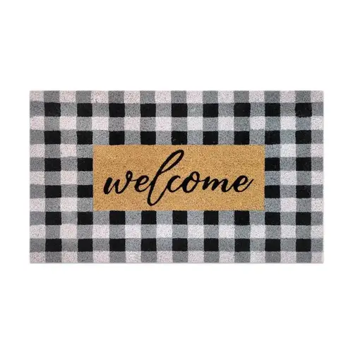 Door Mat 30" L X 18" W Black/White Checkers Welcome Coir Black/White