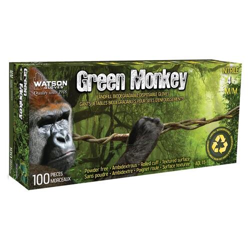 Watson Gloves 5559PF-M Disposable Gloves Green Monkey M Nitrile Textured Pattern Green Green