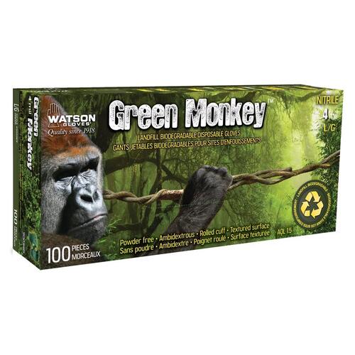 Watson Gloves 5559PF-L Disposable Gloves Green Monkey L Nitrile Textured Pattern Green Green