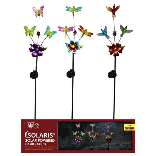 Solar Garden Stake Multicolored Metal 36" H Triple Garden Friends Multicolored