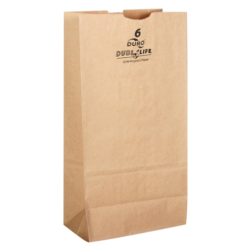Shopping Bag Dubl Life Paper Brown Recycled 500 pk 6" H X 3.625" W X 11" L Brown