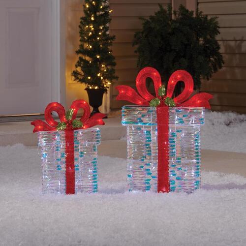 Yard Decor LED Cool White Giftboxes 18" and 24"