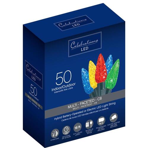 Celebrations 46191-71 Christmas Lights LED C6 Multicolored 50 ct String 16 ft.