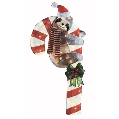 Yard Decor LED Warm White Sloth with Candy Cane 4 ft.