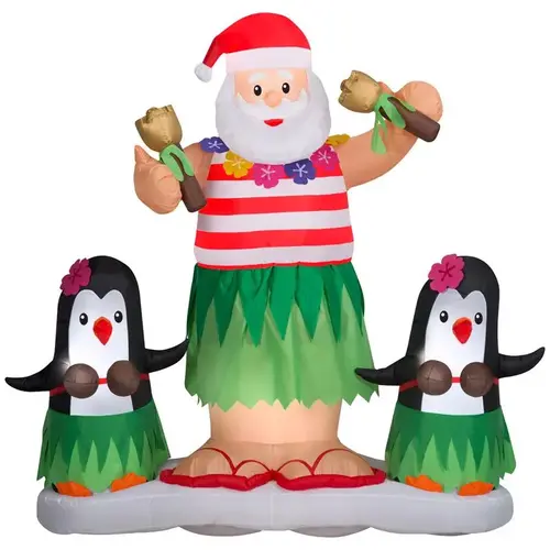 Inflatable Airblown Animated Hula Santa Dance/Penguin Scene 5.5 ft.