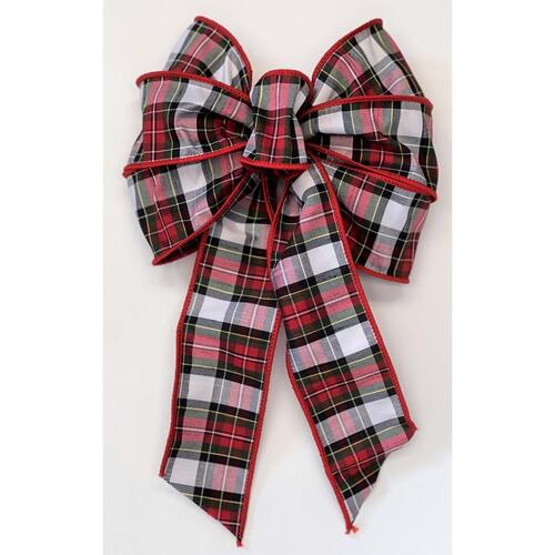 Christmas Bow Black/Red/White 7 Loop Plaid 14" Black/Red/White - pack of 12