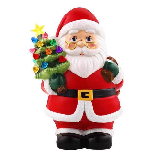 Mr. Christmas 10892AC Table Decor LED Ceramic Santa Claus with Tree 9.25"