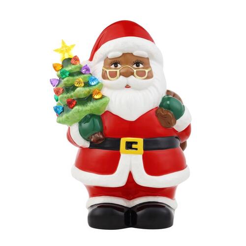 Table Decor LED Ceramic African American Santa Claus with Tree 9"