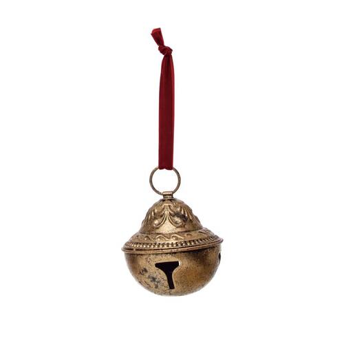 Creative Co-Op XS0861 Ornament Gold/Red Sleigh Bell 5" Gold/Red