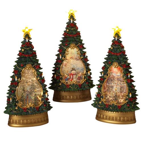 Gerson 2659930 Water Globe Tree Assorted Christmas 13.5" Assorted