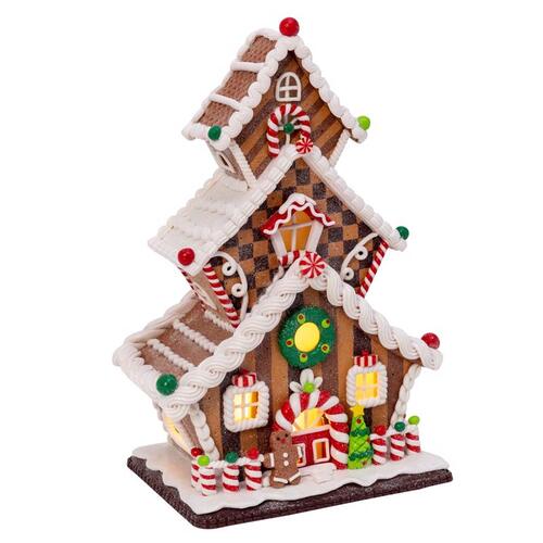 Gerson 2549740 Christmas Village LED Multicolored Lighted Claydough Gingerbread 13" Multicolored