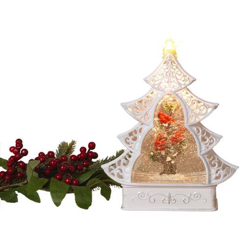 Gerson 2659210 Water Globe Tree Multicolored Lighted Spinning with Cardinal Scene 12" Multicolored