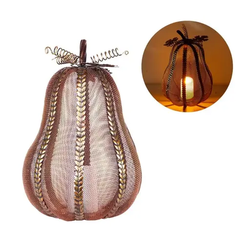 Tabletop Decor Warm Candle 12" LED Elongated Mesh Pumpkin With Candle