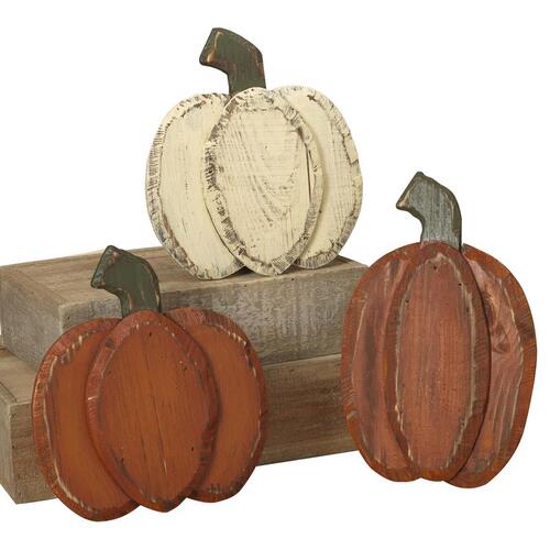 Gerson 2430980 Halloween Decor 9" Wooden pumpkins