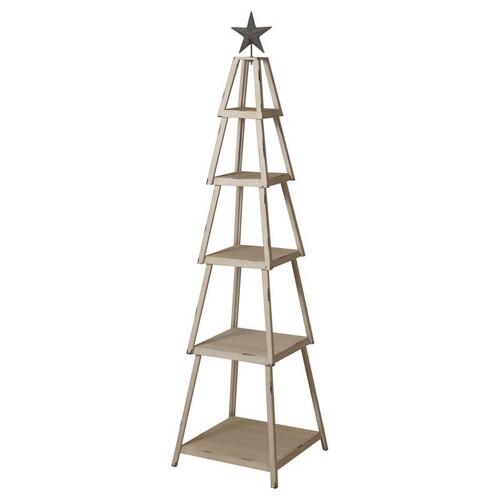 5 Tier Tree Shelf w/Star 66" H Metal/Wood Christmas Beige