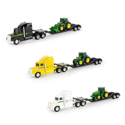 1 John Deere :64 Semi with Trailer and Tractor Toy Plastic Assorted 3 pc Assorted