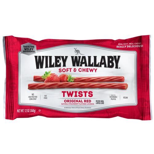 Wiley Wallaby 121300 Licorice Candy Australian Style Strawberry 12 oz Classic Red