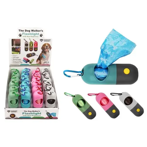 Flashlight with Bag Dispenser The Dog Walker's Assorted LED LR44 Battery Assorted - pack of 24