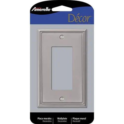 Metro Line Wallplate, 4-7/8 in L, 3 in W, 1 -Gang, Metal, Brushed Nickel