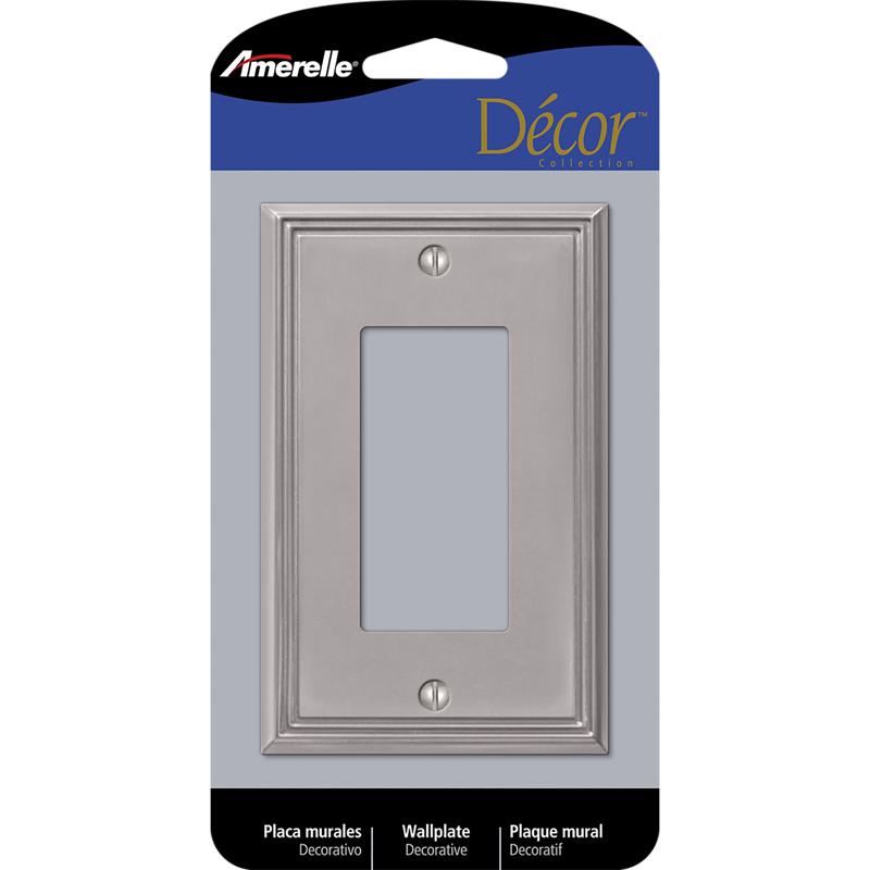 Amertac 77RBN Metro Line Wallplate, 4-7/8 in L, 3 in W, 1 -Gang, Metal, Brushed Nickel