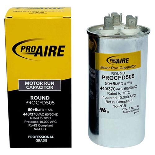 Round Run Capacitor ProAire 50+5 MFD 370 V