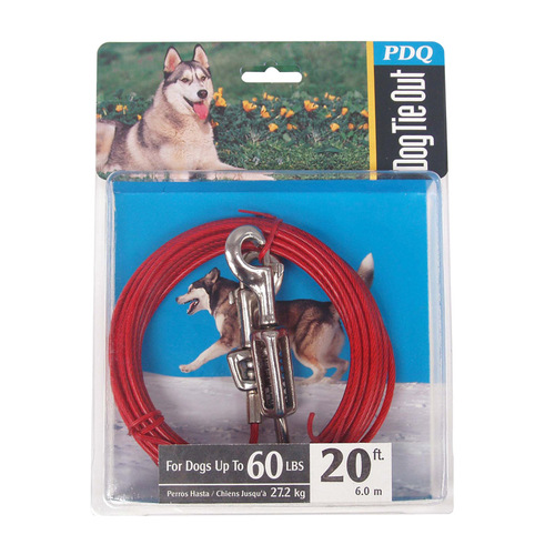 PDQ Tie-Out with Spring, 20 ft L Belt/Cable, For: Large Dogs up to 60 lb Vinyl-Coated