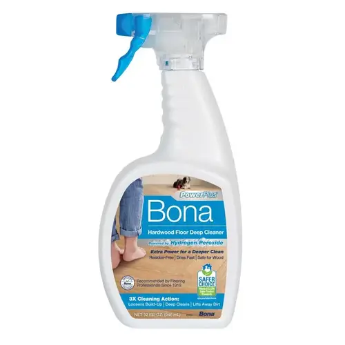 Bona WM850051001 PowerPlus Hardwood Floor Deep Cleaner, 32 oz Bottle, Liquid, Mild, Clear