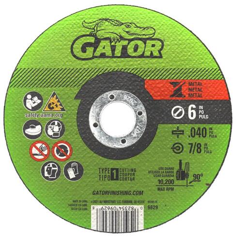 GATOR 9629 Grinding Wheel, 6 in Dia, 0.04 in Thick, 7/8 in Arbor