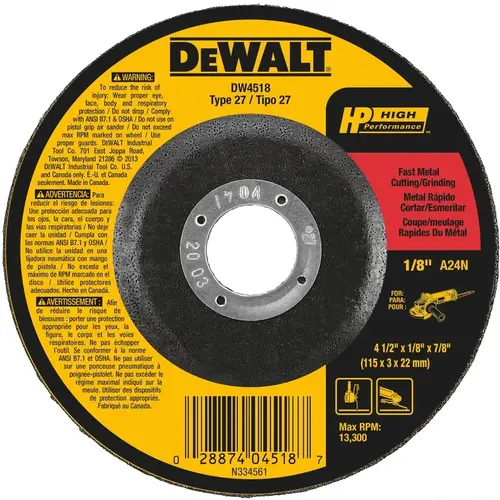 Grinding Wheel, 4-1/2 in Dia, 1/8 in Thick, 7/8 in Arbor, 24 Grit, Very Coarse