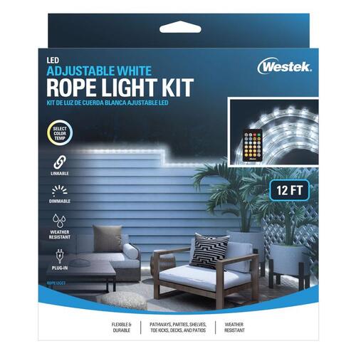 Westek ROPE12CCT Rope Light Kit 12 ft. L White Plug-In LED 275 lm White