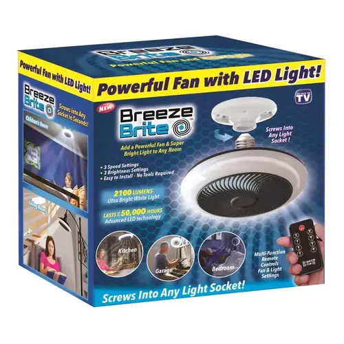 SPARK INNOVATION LLC BRZB-MC4 Ceiling Fan & LED Light, Screws into Light Socket, Remote Control Black/White