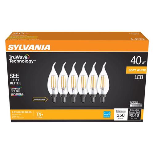 Sylvania 41319 LED Bulb Truwave B10 E12 (Candelabra) Soft White 40 Watt Equivalence Clear