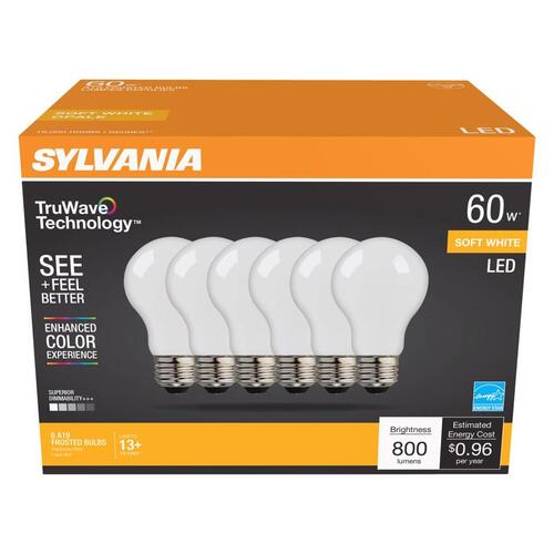 TruWave Series LED Bulb A19 Lamp, A19 Lamp, E26 Medium Lamp Base, Dimmable, Frosted, 2700 K Color Temp - pack of 6