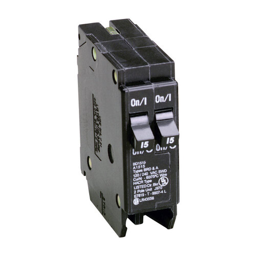 Circuit Breaker with Rejection Tab, Duplex, 15 A, 1 -Pole, 120 V, Instantaneous Trip