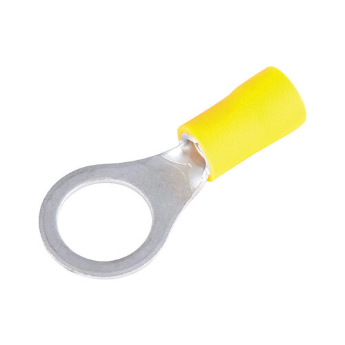 Ring Terminal, 600 V, 12 to 10 AWG Wire, 1/4 to 3/8 in Stud, Vinyl Insulation, Copper Contact, Yellow - pack of 13