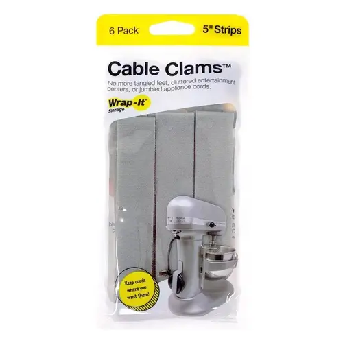 Cord Organizer Strip Cable Clams 5" L Gray Nylon Gray