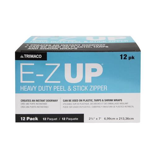 TRIMACO 06186 E-Z Up Fabric Adhesive Zipper, Heavy-Duty, Peel and Stick, 7 ft L, 2-3/4 in W - pack of 12