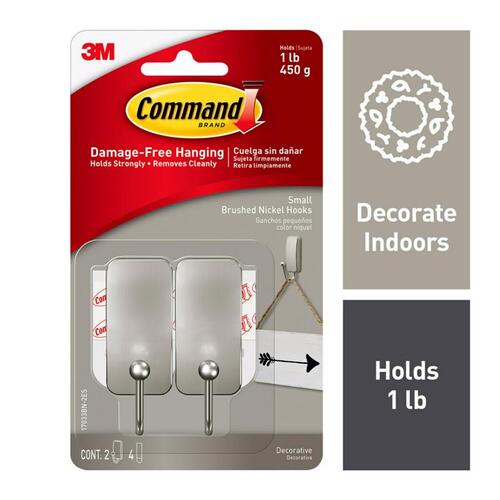 Hook Command Small Metal/Plastic 0.98" L Brushed Nickel