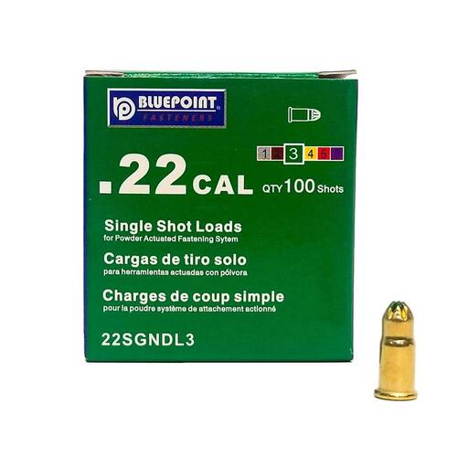 BLUE POINT FASTENING 22SGNDL3 Low Velocity Single Shot Load, 0.22 Caliber, Power Level: #3, Green Code, 1-Load - pack of 100