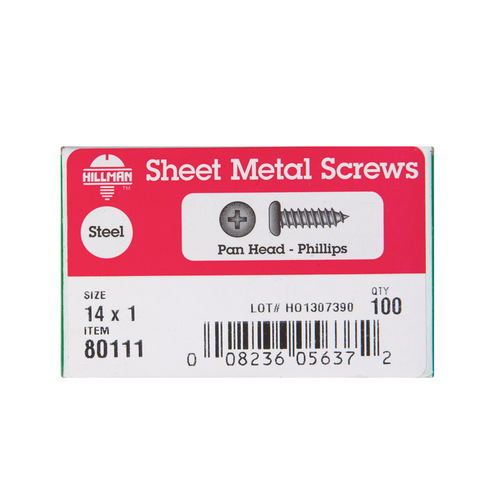 Sheet Metal Screws, Phillips Pan Head, Zinc, #14 x 1-In - pack of 100 Zinc-Plated