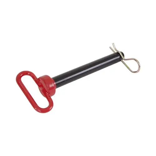 Hitch Pin, 1/2 in Dia Pin, 3-5/8 in L, 3-1/8 to 3-1/4 in L Usable, 5 Grade, HCS/Vinyl, Powder-Coated Black/Red