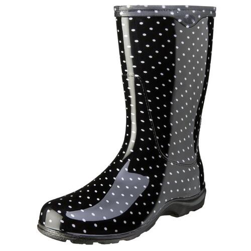 5013BP-10 Rain and Garden Boots, 10 in, Polka Dot, Black/White