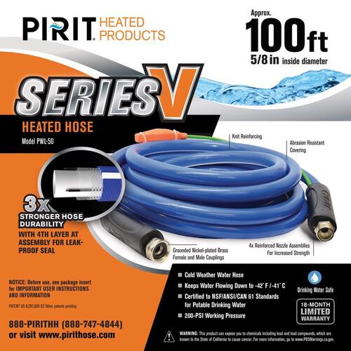 Pirit PWL-05-100 Heated Hose Series V 5/8" D X 100 ft. L Medium Duty Blue