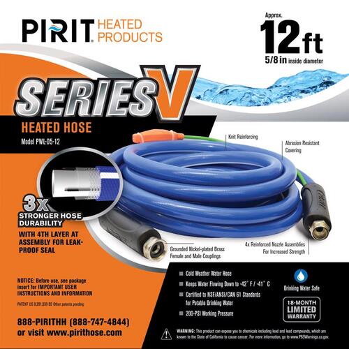 Pirit PWL-05-12 Heated Hose Series V 5/8" D X 12 ft. L Medium Duty Blue