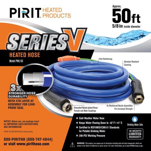 Pirit PWL-05-50 Heated Hose Series V 5/8" D X 50 ft. L Medium Duty Blue