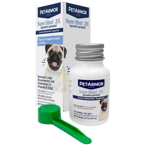 SERGEANT'S PET 02716 Sure Shot 2X (Pyrantel Pamoate) Liquid Wormer for Dogs and Puppies, 2-oz.