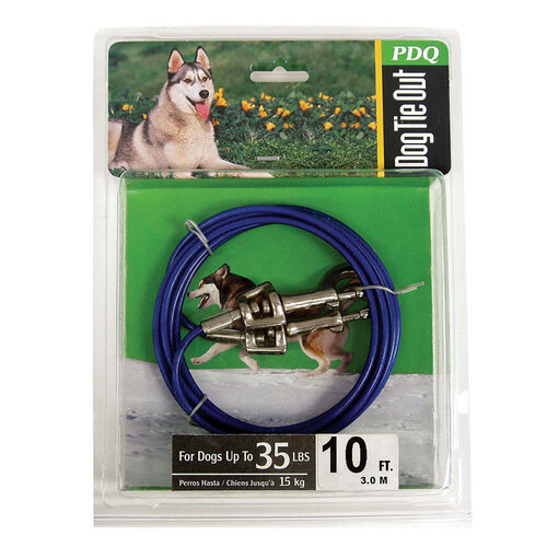 PDQ Pet Tie-Out Belt with Twin Swivel Snap, 10 ft L Belt/Cable, For: Medium Dogs Up to 35 lb