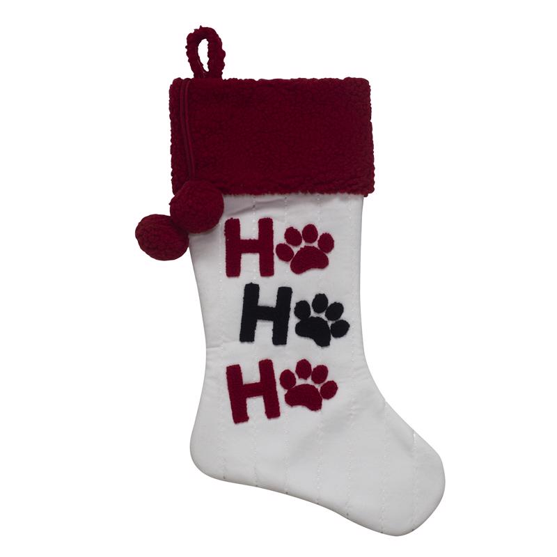 DYNO SEASONAL SOLUTIONS 1201276-1 Christmas Stocking Red/White Ho Ho Ho Paw Prints 20" Red/White