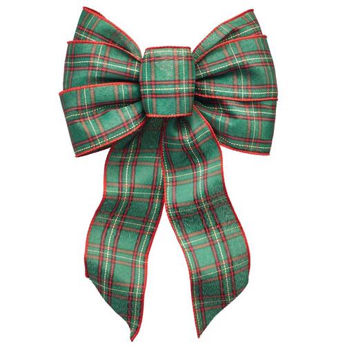 Gift Bow, 8-1/2 x 14 in, Hand Tied Design, Cloth, Beige/Green/Red - pack of 12